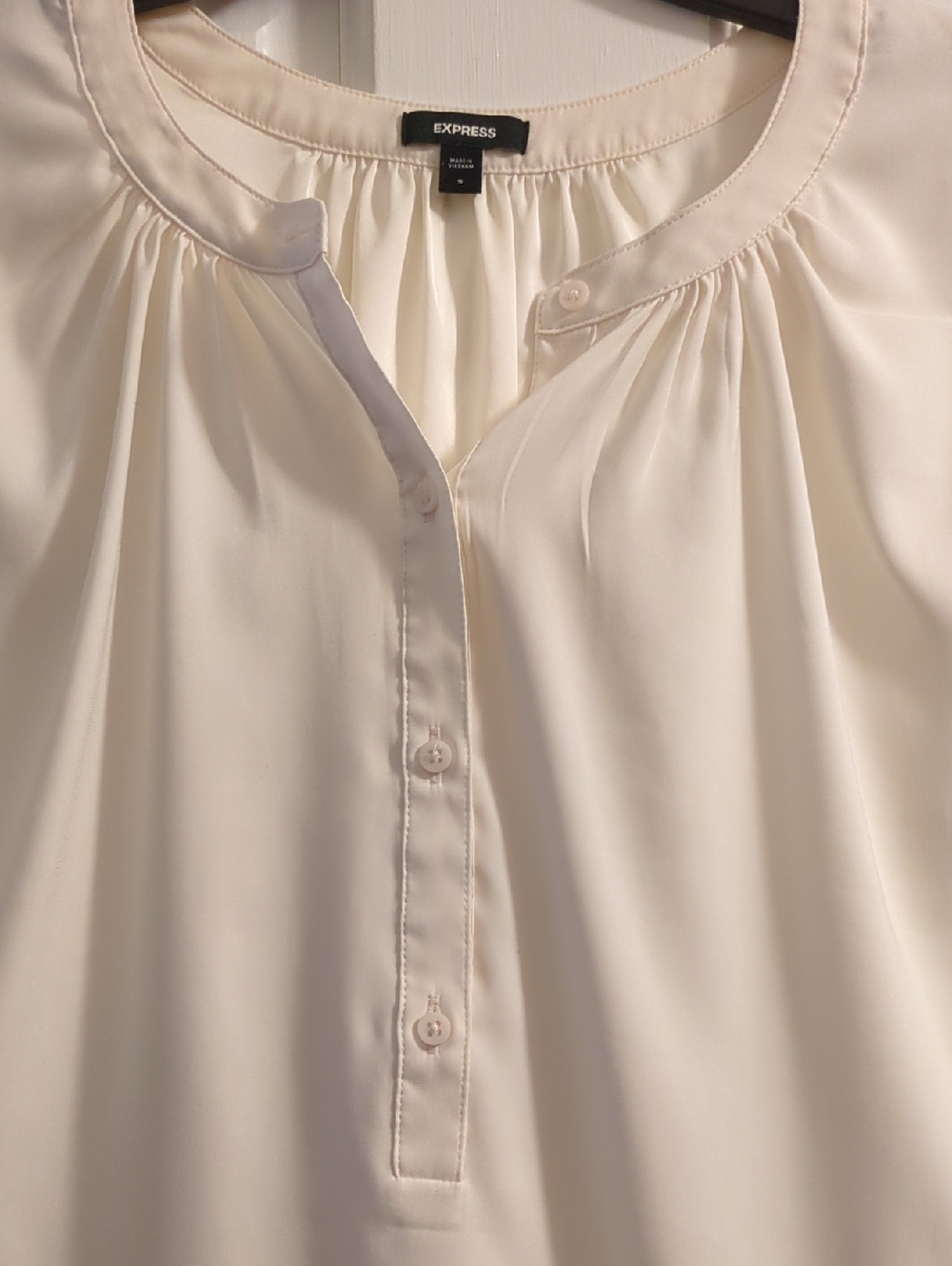 Express Cream Cap-Sleeve Henley Blouse - Picture 2 of 3